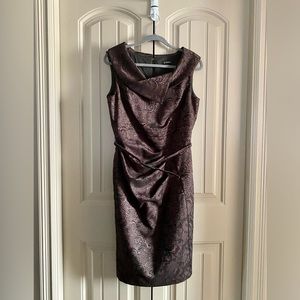 Le Chateau Jacquard Bronze Black Tailored Cocktail Dress